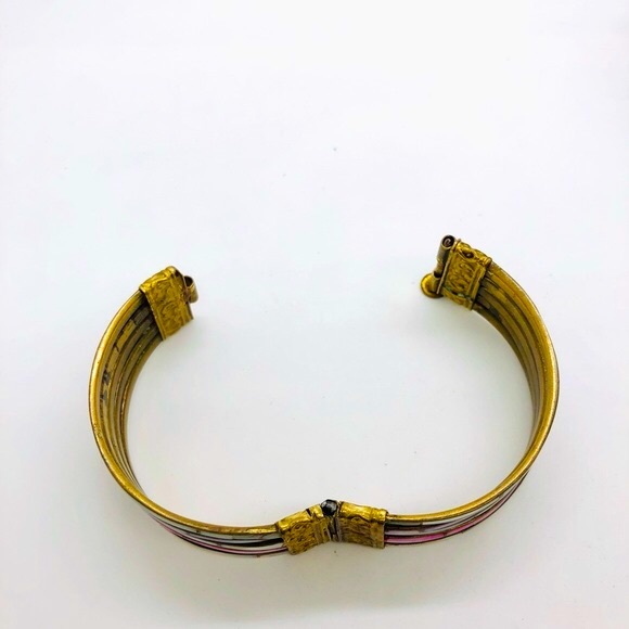 Vintage Brass Mother of Pearl Boho Bracelet - Picture 8 of 12